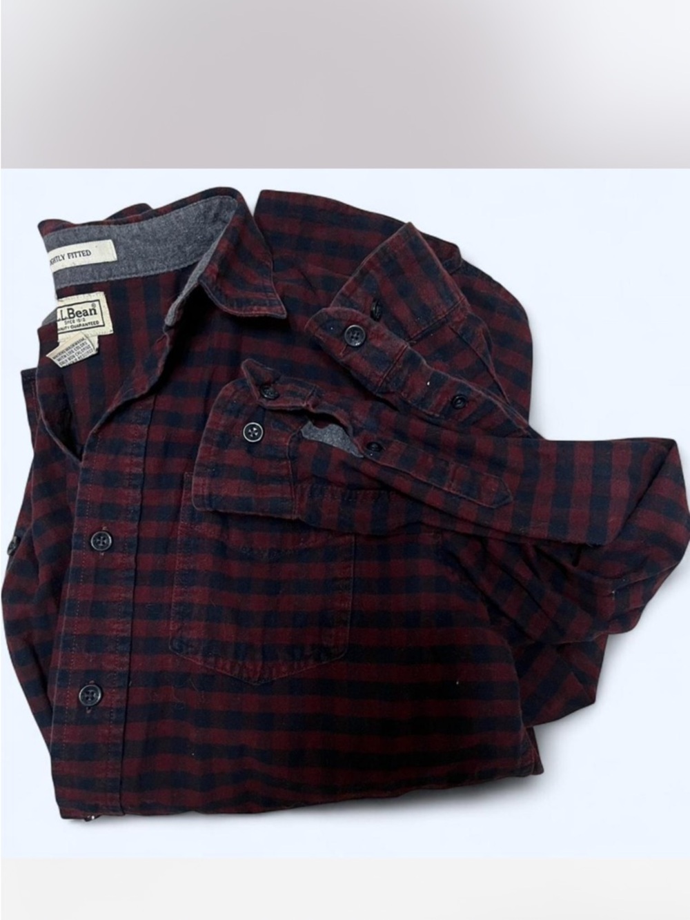 Vintage L.L.Bean Navy and Burgundy Check Flannel Shirt